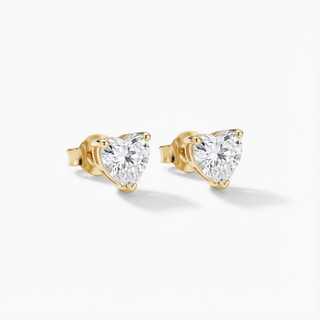 14Kt gold heart stud earrings with zirconia product photo by Morelove Designs