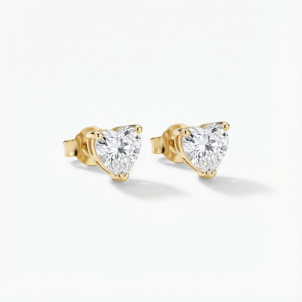 14Kt gold heart stud earrings with zirconia product photo by Morelove Designs