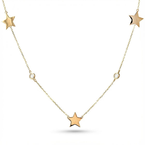 14Kt gold necklace with 3 star charms and diamond accents product photo by Morelove Designs