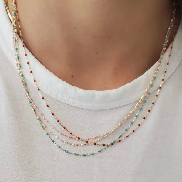 enamel bead necklace
14Kt gold bead chain
mini bead chain
layering gold necklace
everyday gold jewelry
minimal gold chain
delicate bead necklace
hypoallergenic gold necklace
fine jewelry for women
cute enamel necklace