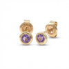 February Birthstone Round Bezel Amethyst Earrings in Gold 14Kt