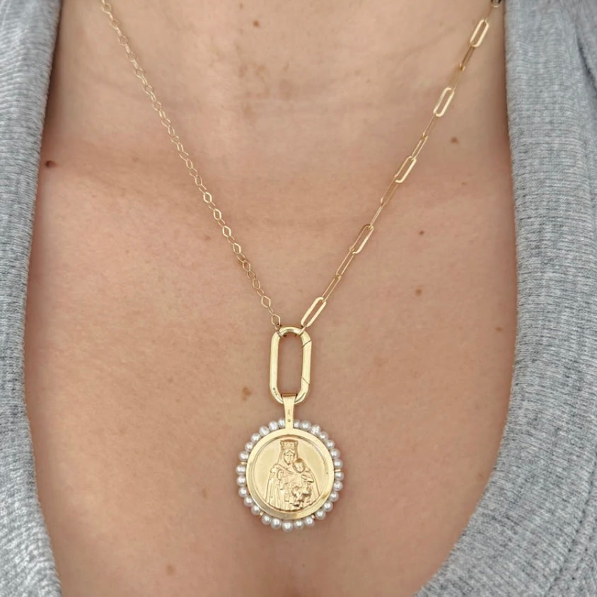 Elegant 14Kt yellow gold necklace blending modern paperclip links with classic cable chain design.