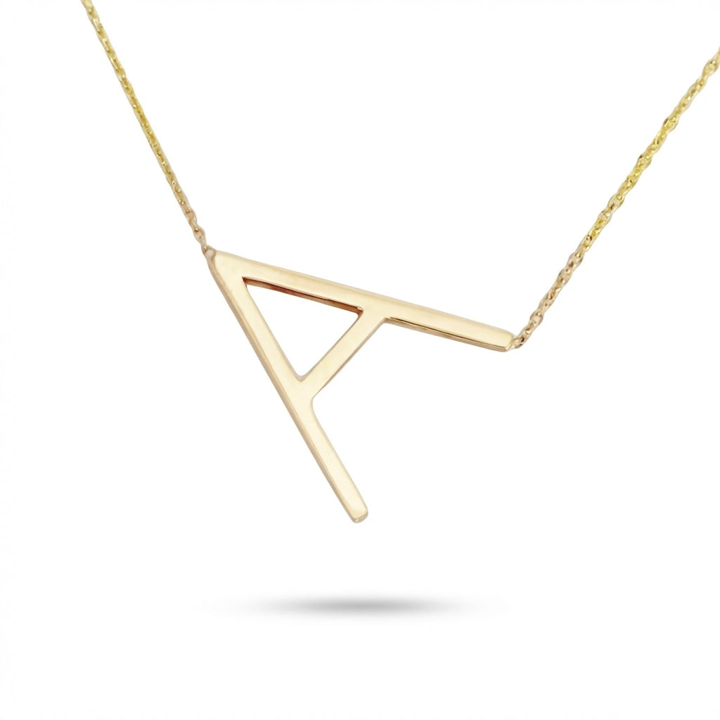 Jumbo Diagonal Initial Necklace in Gold 14Kt
