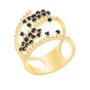 Luxury fine jewelry 14K gold ring, adult audience, with green gems and small diamonds for everyday wear.