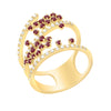 Luxury fine jewelry 14K gold ring, adult audience, with green gems and small diamonds for everyday wear.
