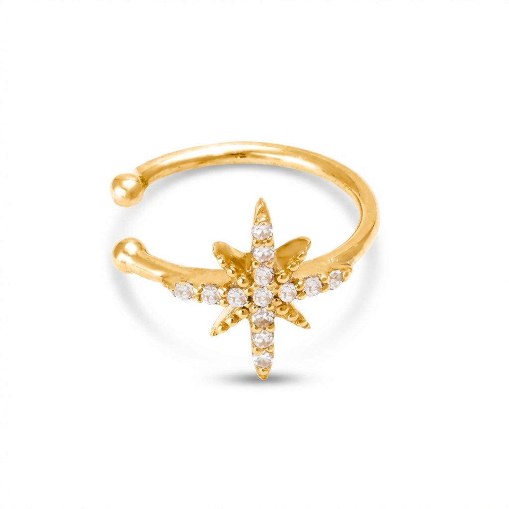 Micro Pave Diamond Star Ear Cuff in Gold 14Kt