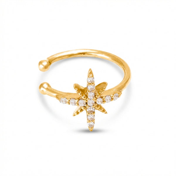 Micro Pave Diamond Star Ear Cuff in Gold 14Kt