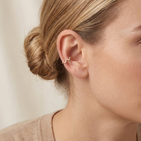 Micro Pave Diamond ZigZag Ear Cuff in Gold 14Kt