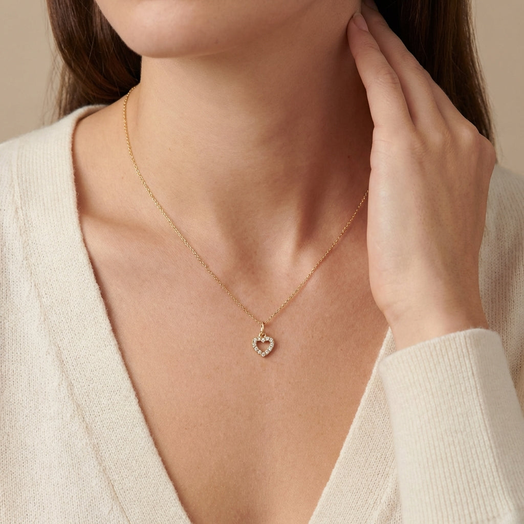 Mini Open Pave Diamond Heart Charm in Gold 14Kt