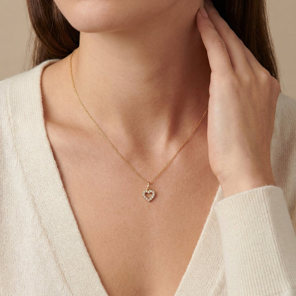Mini Open Pave Diamond Heart Charm in Gold 14Kt
