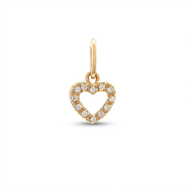 Mini Open Pave Diamond Heart Charm in Gold 14Kt