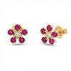 14kt Gold Ruby and Diamond Flower Stud Earrings