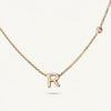 14K Gold Slim Initial Necklace with Side Bezel Diamond