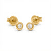 April birthstone diamond earrings, 14K gold bezel set studs, fine jewelry for adults. product photo by Morelove Designs