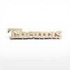 Personalized 14K gold block name safety pin, custom baby jewelry gift. product photo by Morelove Designs