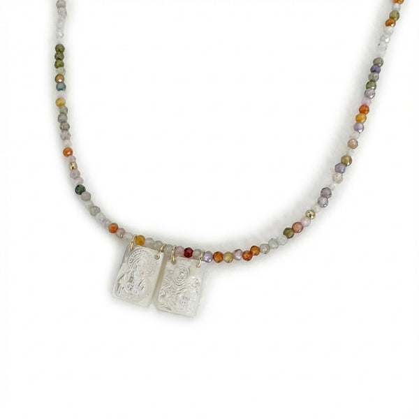 Colorful beaded gold plated silver scapular necklace for adults product photo by Morelove Designs