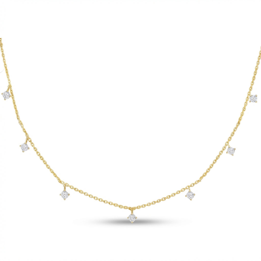 14Kt gold dangle necklace with 0.12cts diamonds, delicate fine jewelry for women product photo by Morelove Designs