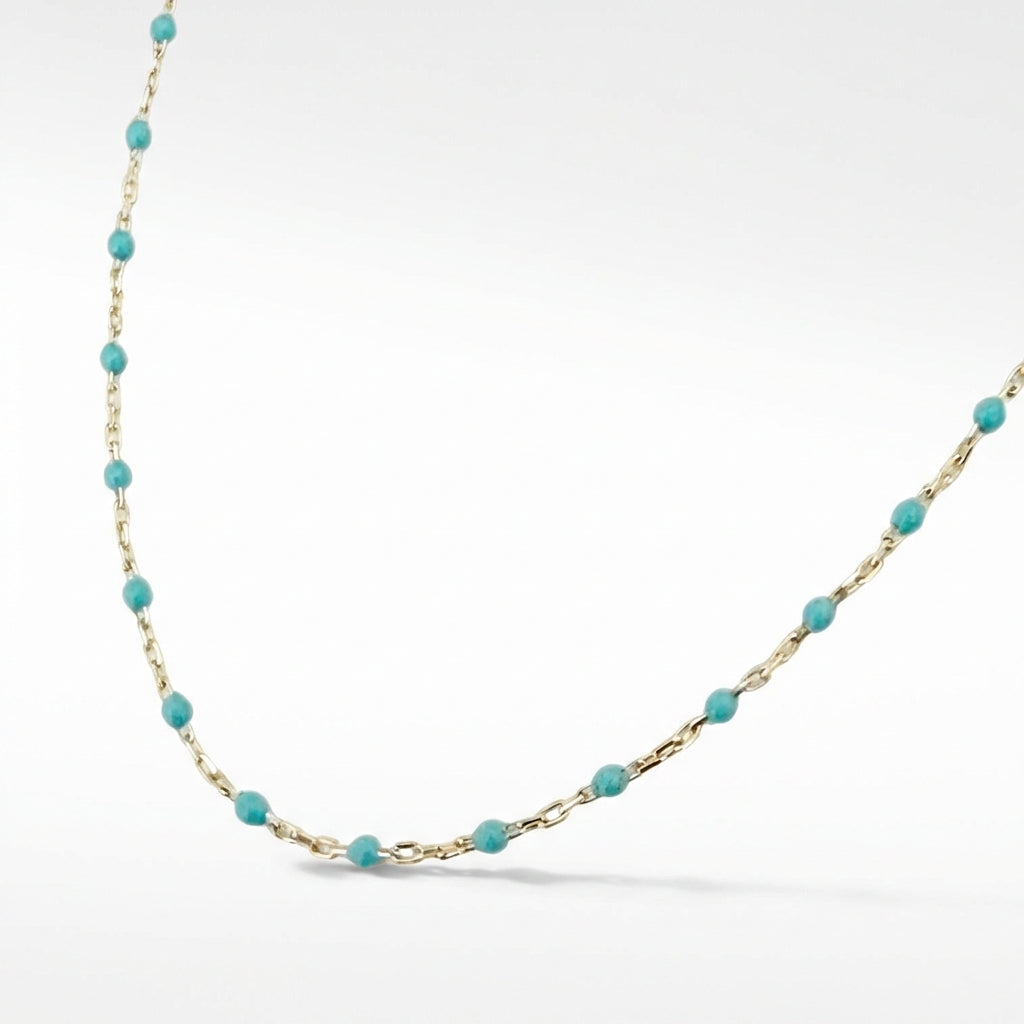 14kt gold chain necklace with turquoise enamel beads product photo by Morelove Designs