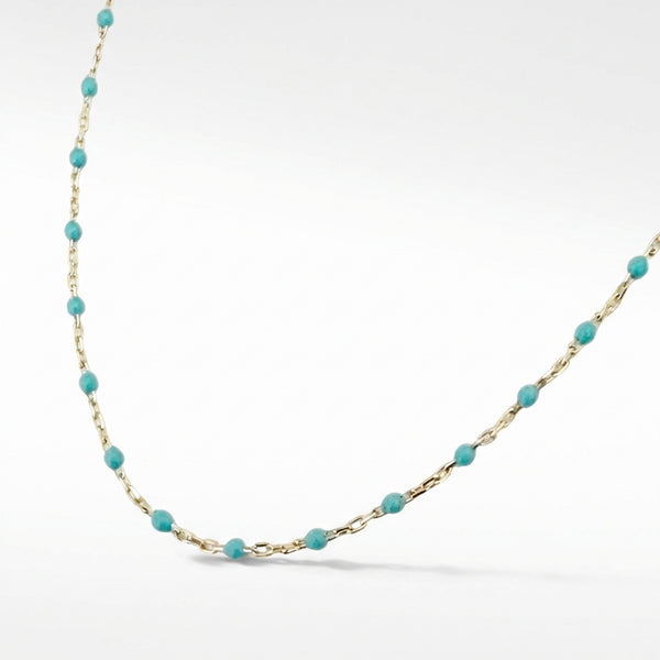 14kt gold chain necklace with turquoise enamel beads product photo by Morelove Designs