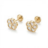 14Kt gold flower stud earrings with mother of pearl screw backs product photo by Morelove Designs