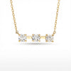 14K gold bar necklace with three round prong diamonds, delicate fine jewelry for women product photo by Morelove Designs