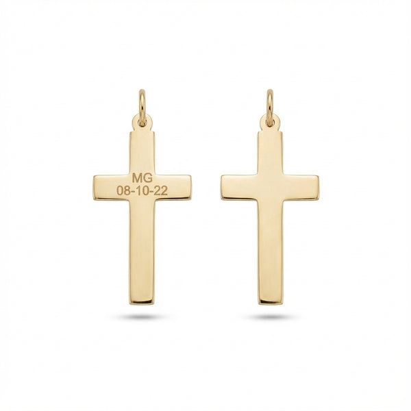 14Kt Gold flat slim cross charm, engravable religious pendant for adults, personalized luxury gold jewelry product photo by Morelove Designs
