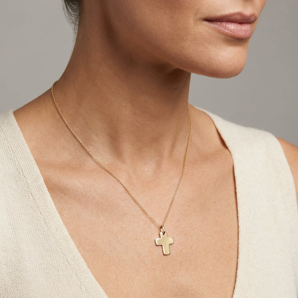 Flat wide cross 14Kt gold charm photography by Morelove Designs