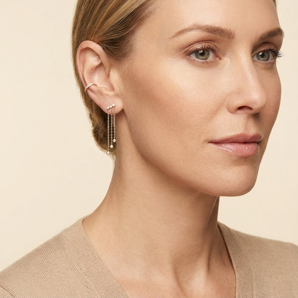 Modern diamond drop earrings in 14Kt gold, designed with a unique fringe style for a refined and effortless look.