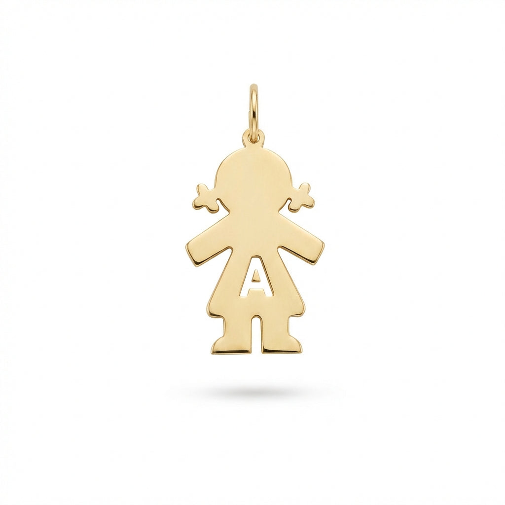 Gold 14Kt girl charm with initial A, personalized children's jewelry pendant product photo by Morelove Designs