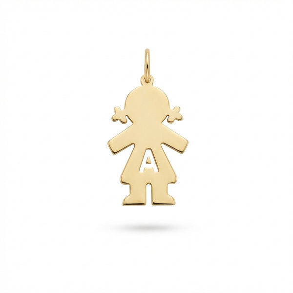 Gold 14Kt girl charm with initial A, personalized children's jewelry pendant product photo by Morelove Designs