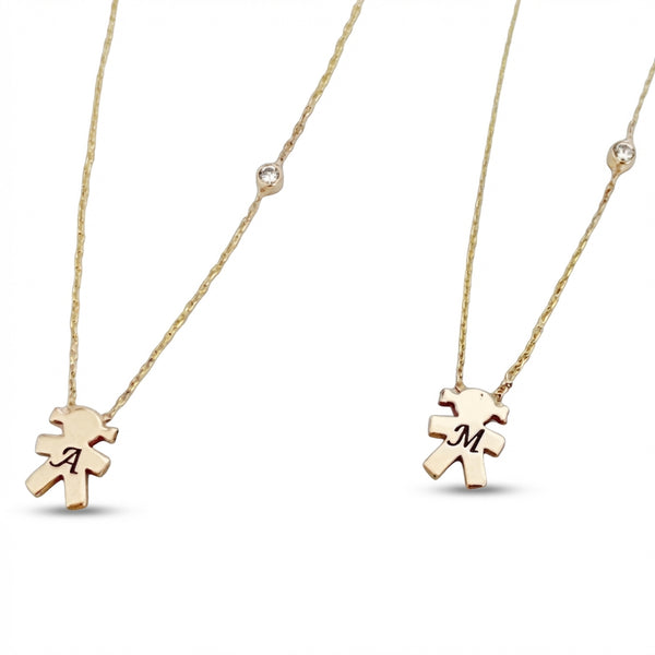 14Kt gold girl charm necklace with side diamond, personalized kids jewelry product photo by Morelove Designs
