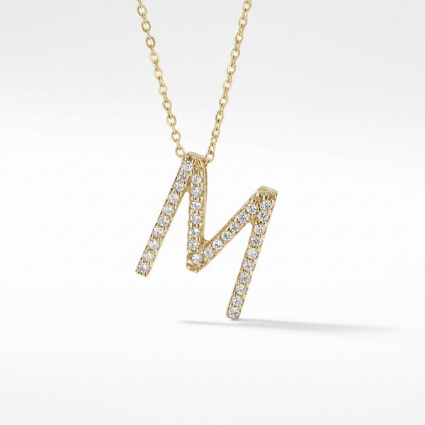 14kt gold initial necklace with micro pave diamonds, personalized fine jewelry for women product photo by Morelove Designs