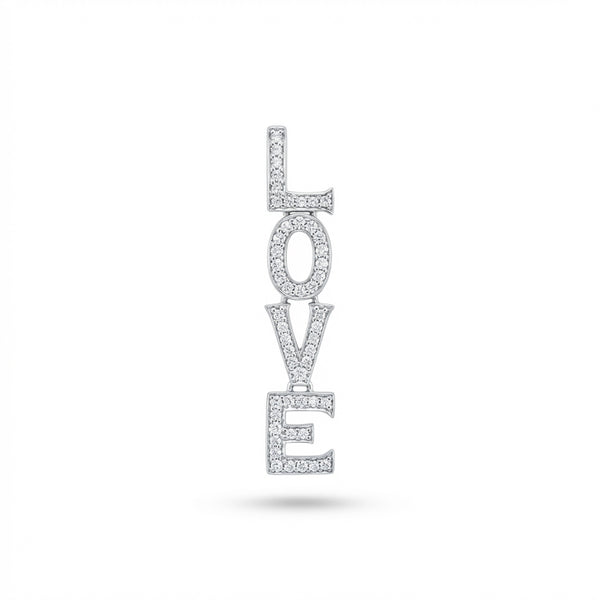 Diamond and 14Kt gold vertical LOVE charm, luxury fine jewelry accessory for necklaces or bracelets product photo by Morelove Designs