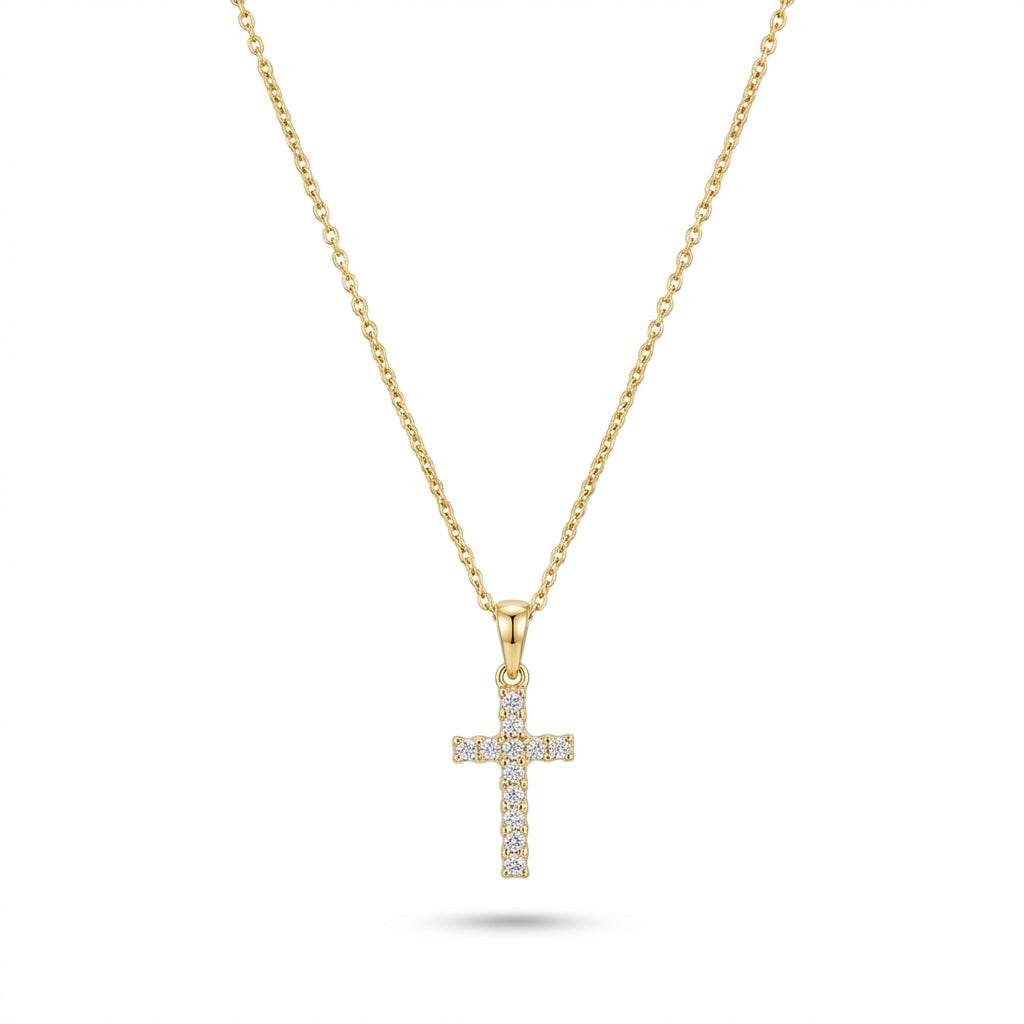14Kt gold micro pave diamond cross necklace for women product photo by Morelove Designs