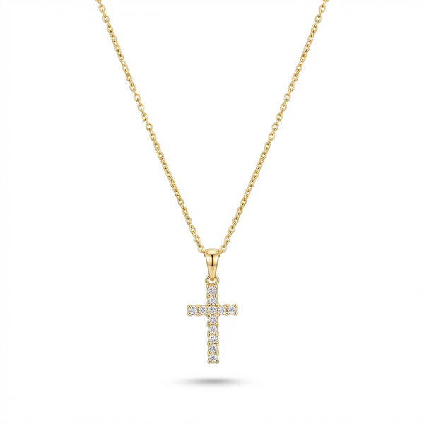 14Kt gold micro pave diamond cross necklace for women product photo by Morelove Designs