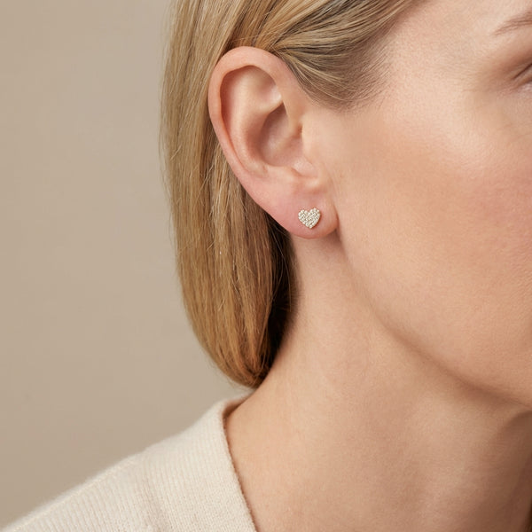 Micro pave diamond heart earrings in 14Kt gold photography by Morelove Designs