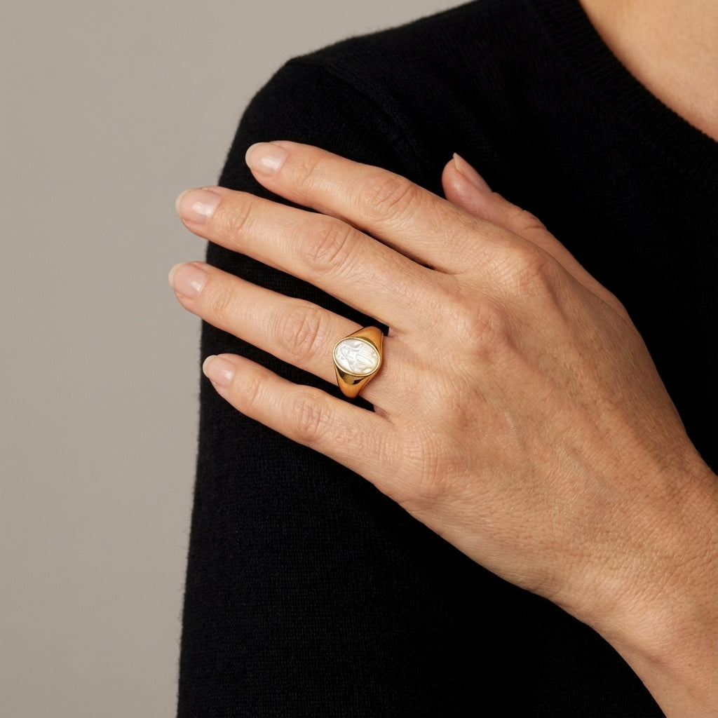 Everyday luxury women's religious ring, gold plated.