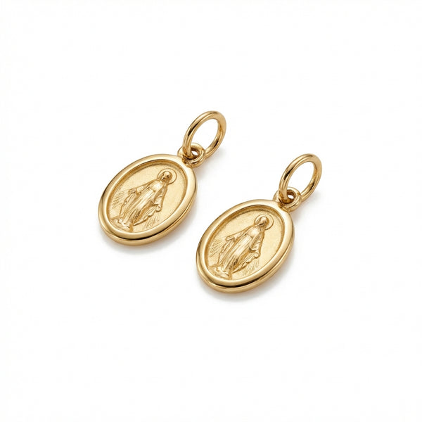 14Kt gold Mini Mila charm, oval religious medal, dainty faith jewelry product photo by Morelove Designs