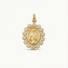 Everyday luxury 14K yellow gold pendant, delicate Miraculous Medal design, sparkling white cubic zirconia bezel