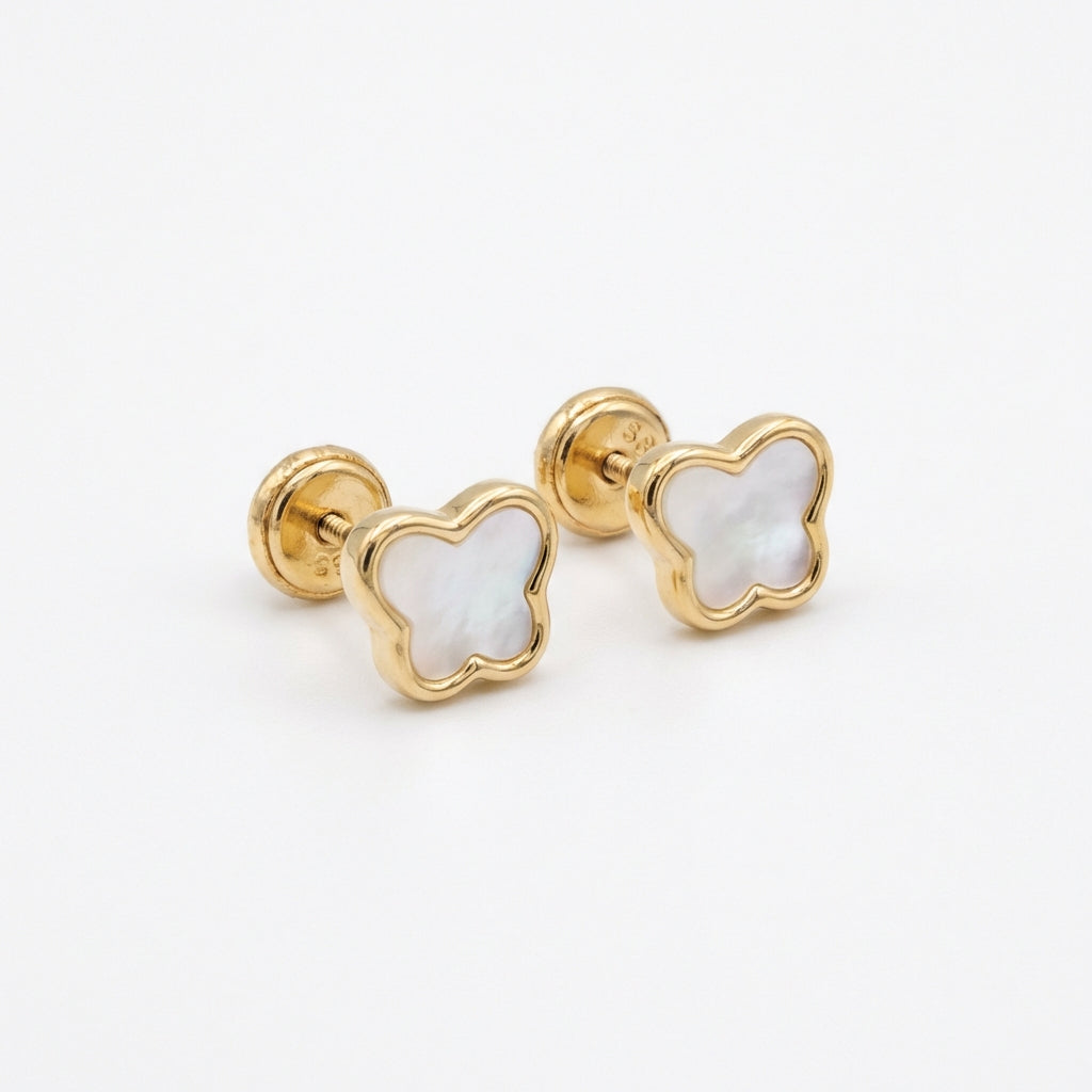 Mother of pearl butterfly 14Kt gold stud earrings for kids; hypoallergenic baby jewelry product photo by Morelove Designs