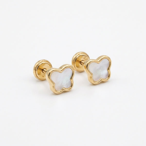 Mother of pearl butterfly 14Kt gold stud earrings for kids; hypoallergenic baby jewelry product photo by Morelove Designs