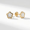 Mother of pearl flower gold 14kt stud earrings for kids product photo by Morelove Designs