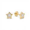14Kt gold star stud earrings with mother of pearl inlay for adults. Luxury fine jewelry for sensitive skin. product photo by Morelove Designs