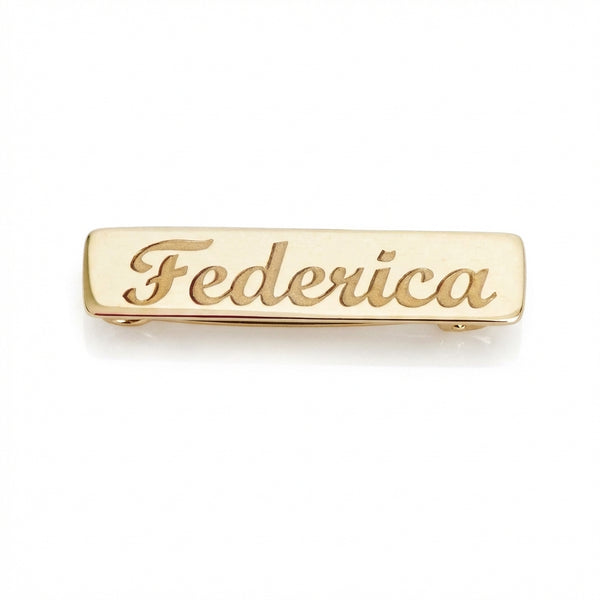 14Kt gold name bar safety pin product photo by Morelove Designs