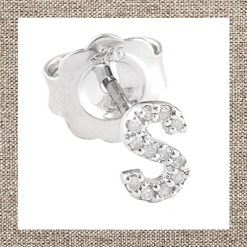Petite Single Silver Initial Diamond Earring