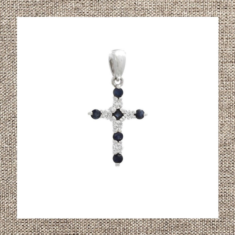 Small Diamond & Gemstone Cross Charm in Gold 14Kt