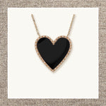 Heart Necklace in Black Onyx, Diamonds and Gold 14Kt