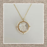 Pearled Religious Medal Necklace in Golden Plated Silver