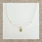 Pearled Mini Charm Necklace in Golden Plated Silver