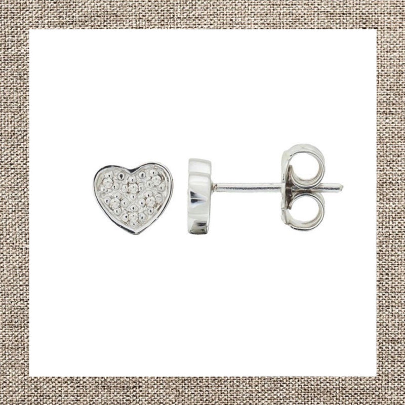 Sterling Silver Pave Diamond Heart Earrings